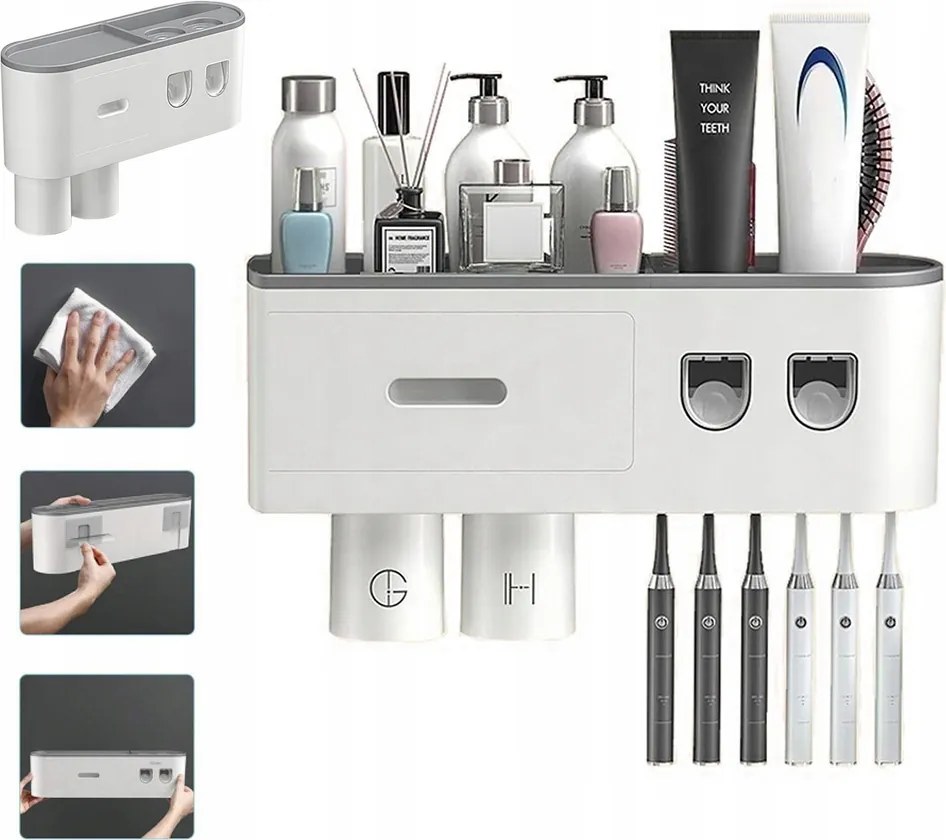 Fogkefe Tartó Falra Szerelhető, Fogkrém Adagolóval