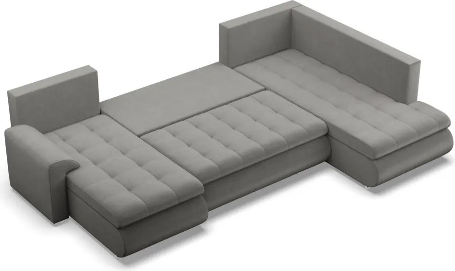 Tokio U sarokkanapé, 3 ágyneműtartóval, bársony, jobboldali, világosszürke
