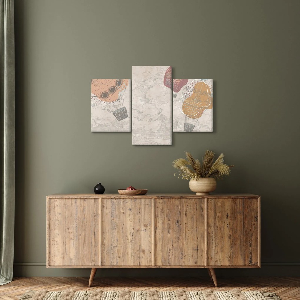 Kép - léggömbök a város felett , meleg tónusok (90x60 cm)