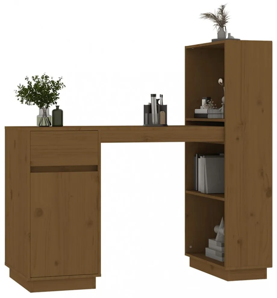 mézbarna tömör fenyőfa íróasztal 110x53x117 cm