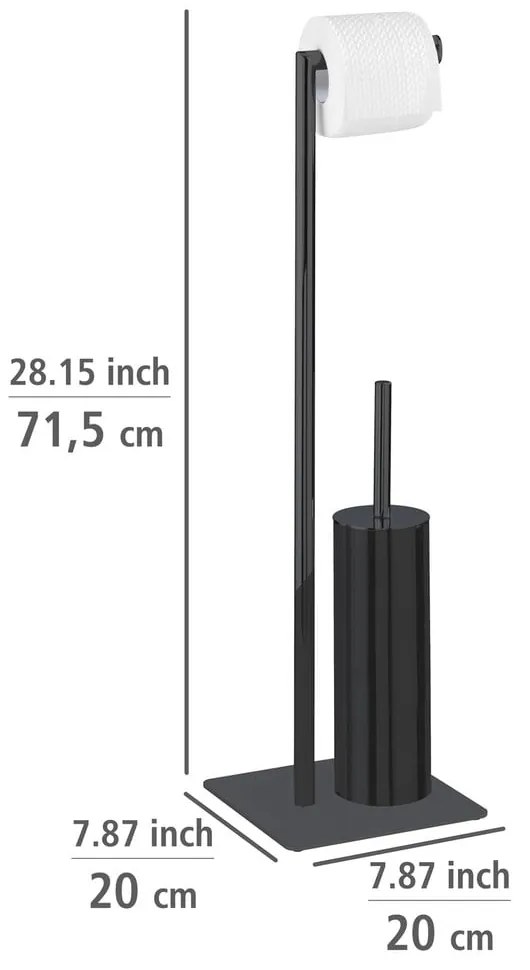 Fekete acél WC-papír tartó állvány kefével Recco – Wenko
