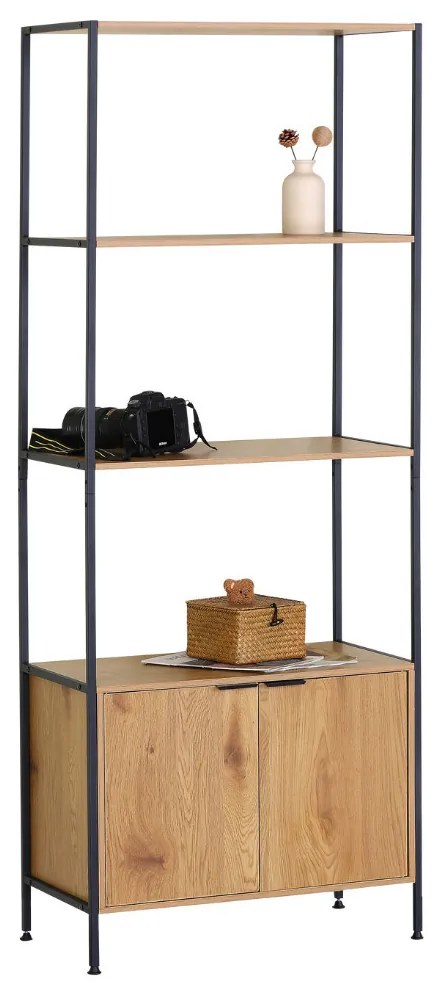 Intenso Home 5 szintes könyvespolc ajtóval 68 x 176cm (Aranytölgy) | Univerzális tároló állvány fém lábakkal