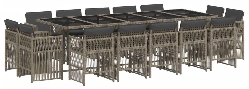 vidaXL 15 részes szürke polyrattan kerti étkezőgarnitúra párnákkal