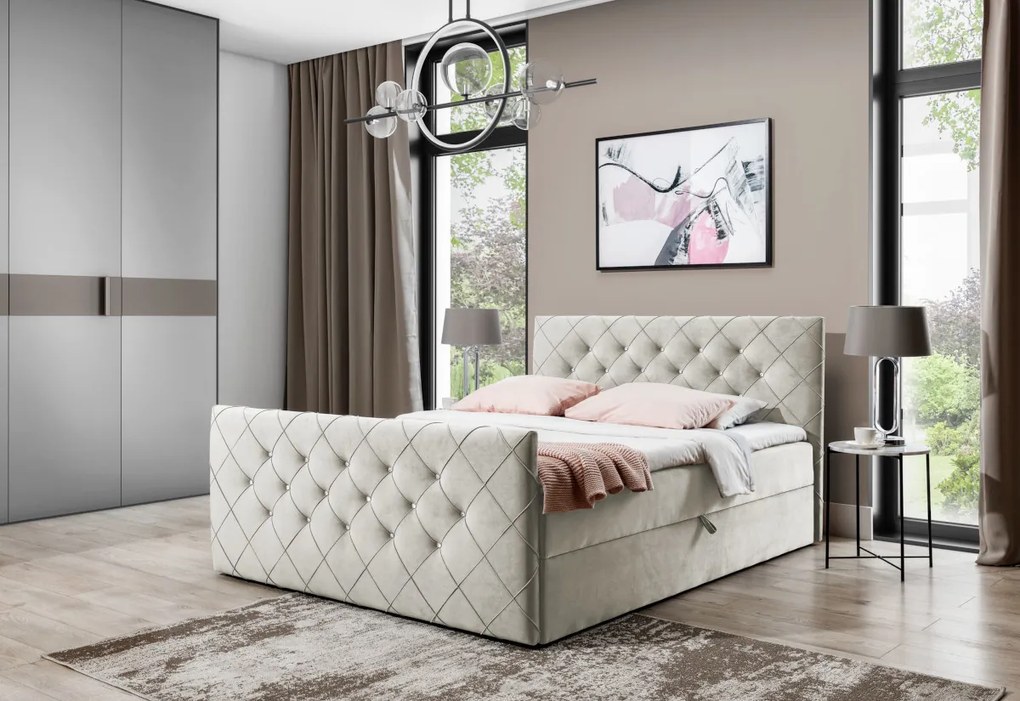 MATRAGI kárpitozott boxspring ágy + topper, 200x200, riviera 16 (cappucino)