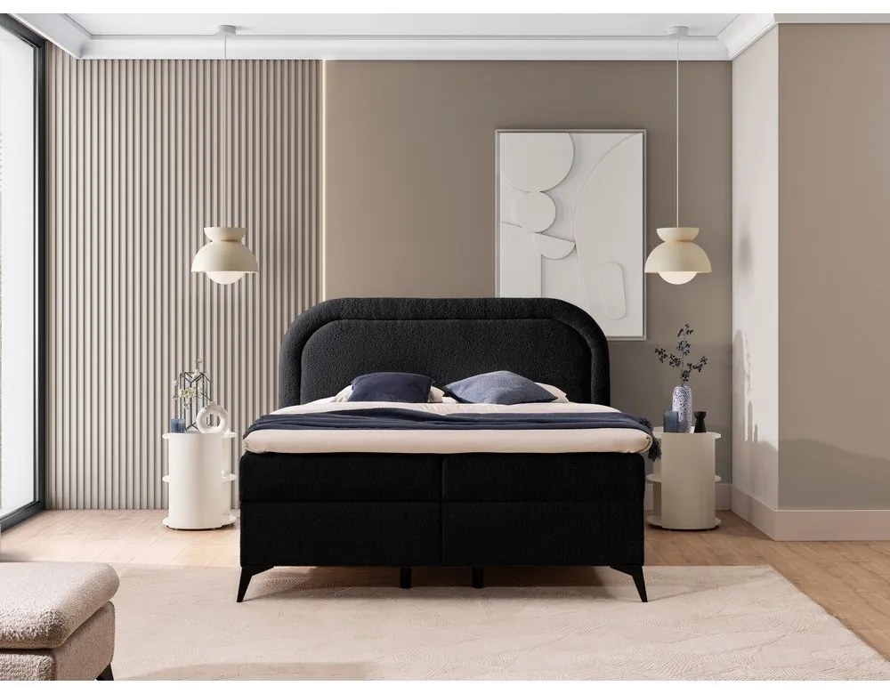 Fekete ágyneműtartós boxspring ágy 200x200 cm Ornes – Ropez
