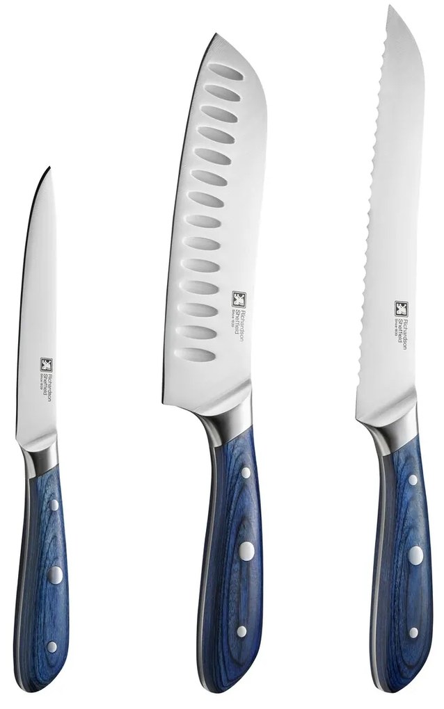 3 kés készlet, Richardson Sheffield, Scandi, rozsdamentes acél, kék