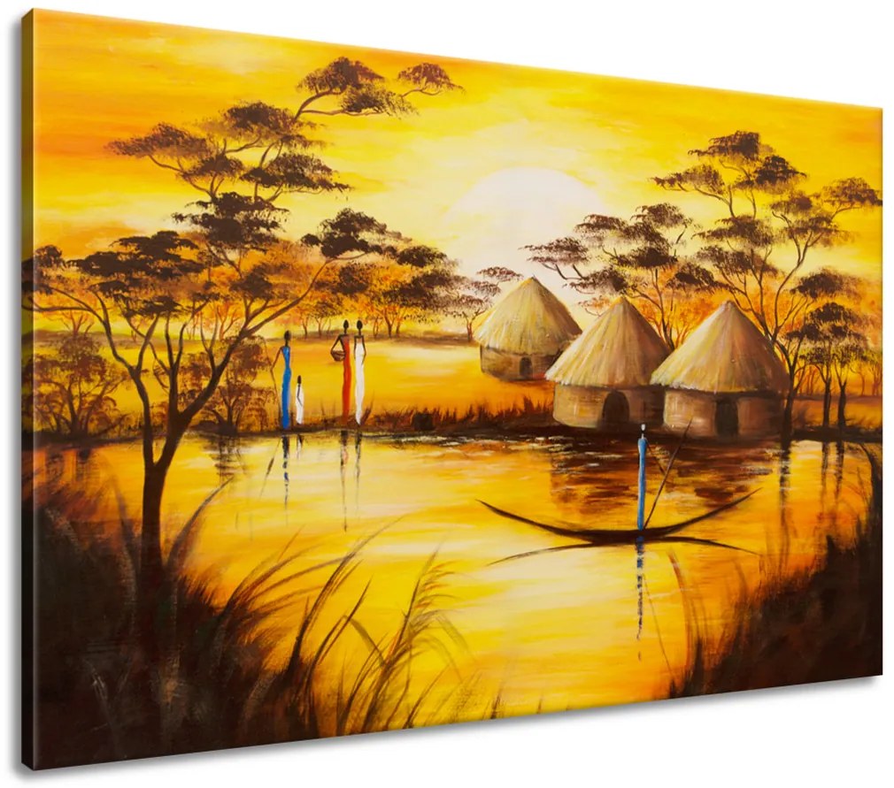 Gario Kézzel festett kép Afrikai falu Méret: 120 x 80 cm