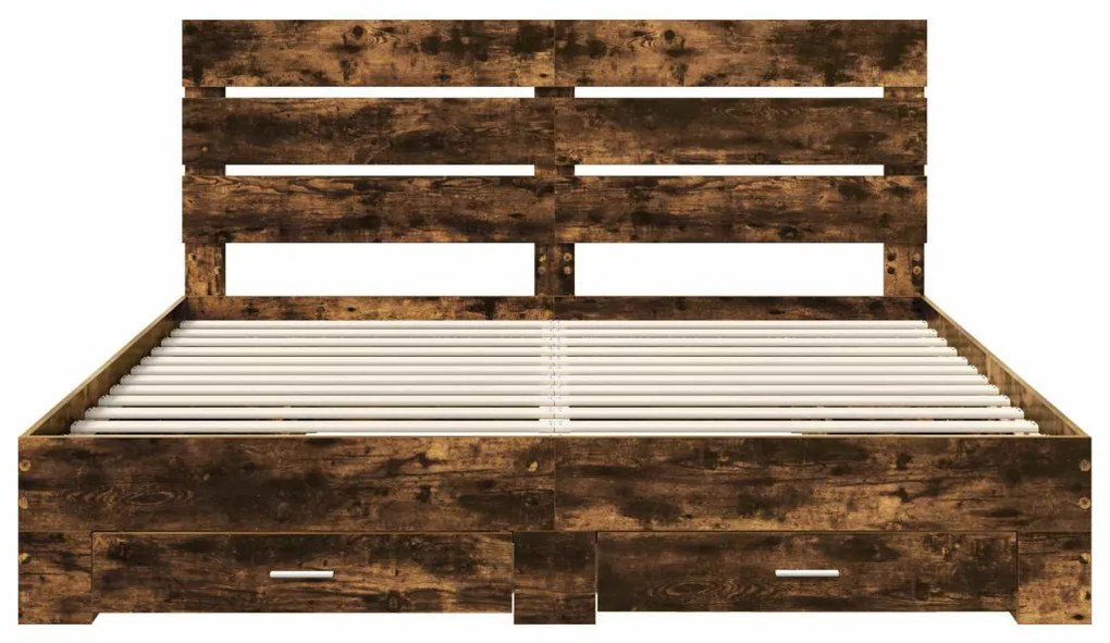 vidaXL Ágykeret fiókkal fejtámlával Füstölt tölgy 200 x 200 cm Faanyag