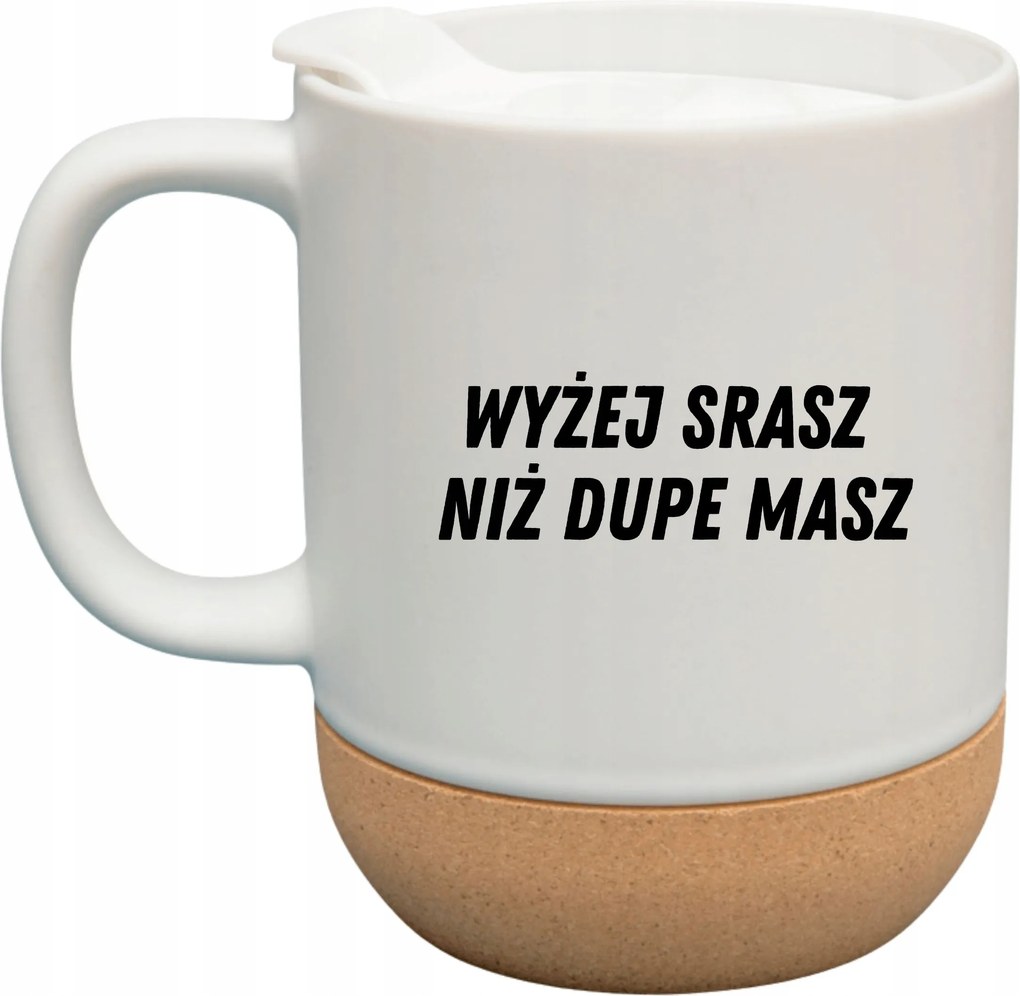 Fehér Bögre Fedéllel És Parafa Aljjal Ajándék