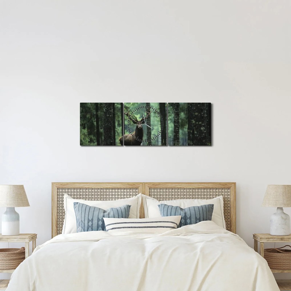 Kép - Szarvas egy mély erdőben (órával) (90x30 cm)