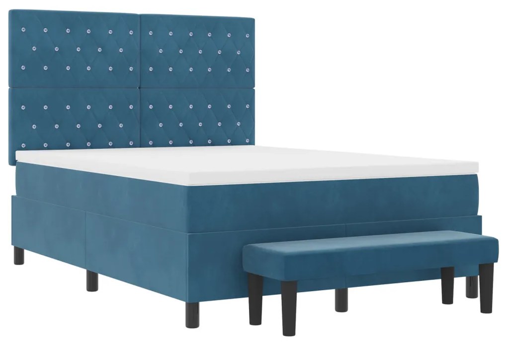 Boxspring Ágy Matraccal és Paddal Sötétkék 140x200 cm Bársony