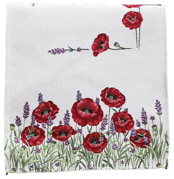 Pipacsos, levendulás gépi gobelin asztali futó, 44x140 cm