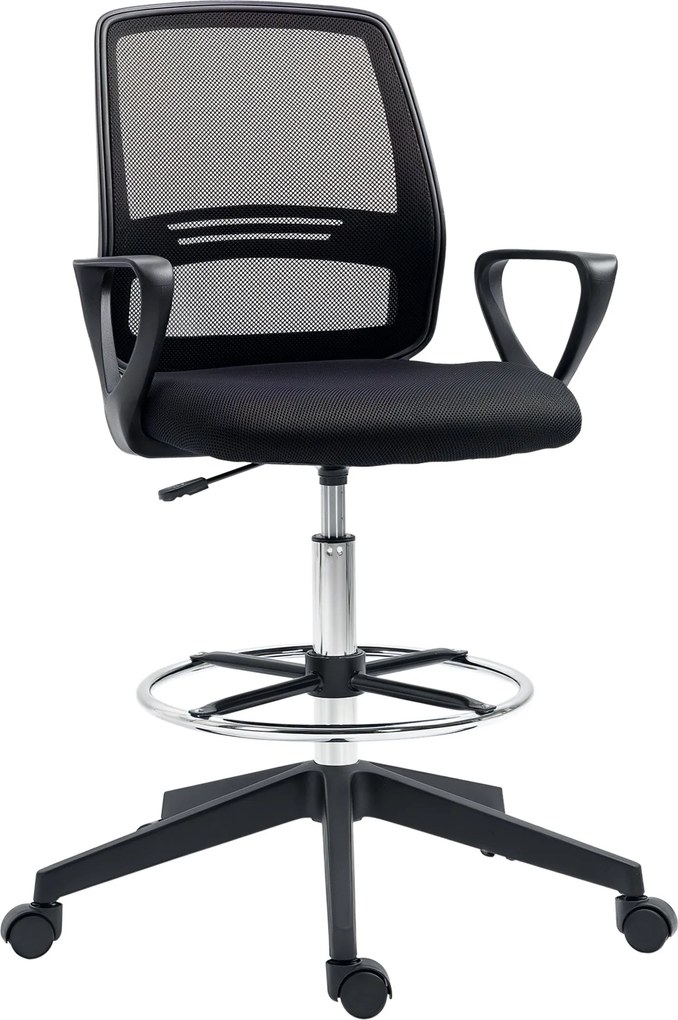 Vinsetto Ergonomikus Irodai Szék Karfákkal és Magasságállítható Lábgyűrűvel, Magasságban Állítható Forgószék Lélegző Hálós Kárpittal Fekete | Aosom