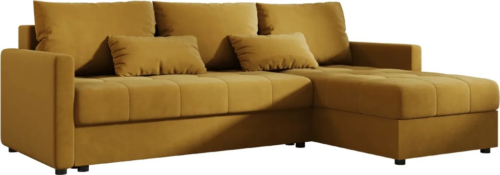 VENORIA L alakú kihúzható sarokkanapé, 220x143 cm, mustársárga + 2 párna INGYEN