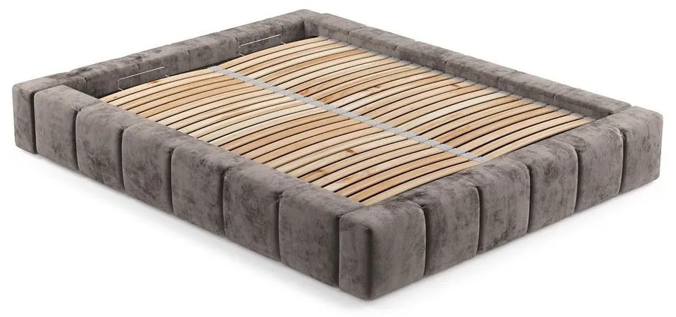 Barna kárpitozott ágyneműtartós franciaágy ágyráccsal 200x200 cm Aruba L – Maison de Rêve
