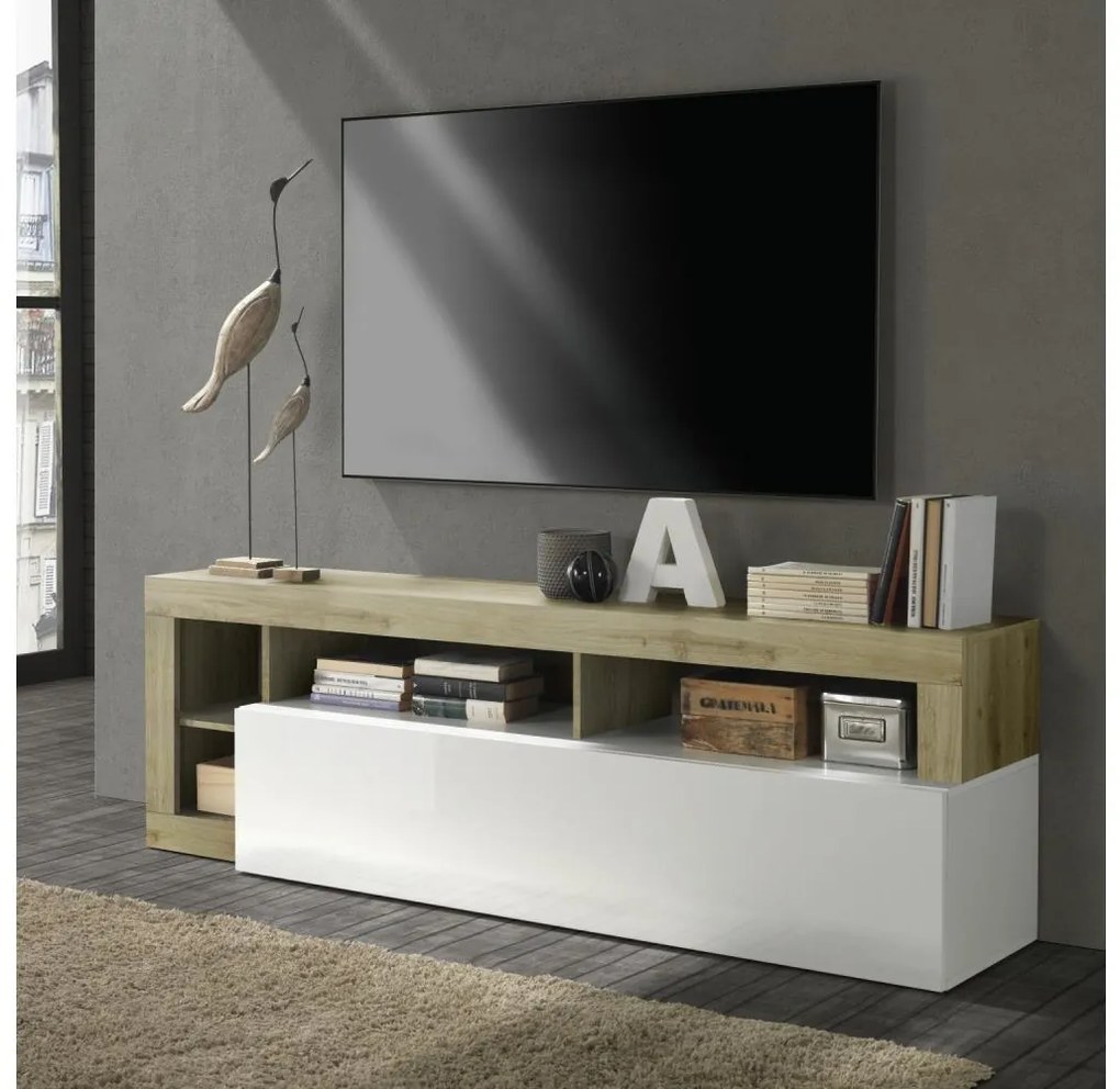 LENOR TV-állvány fehér/világos tölgy