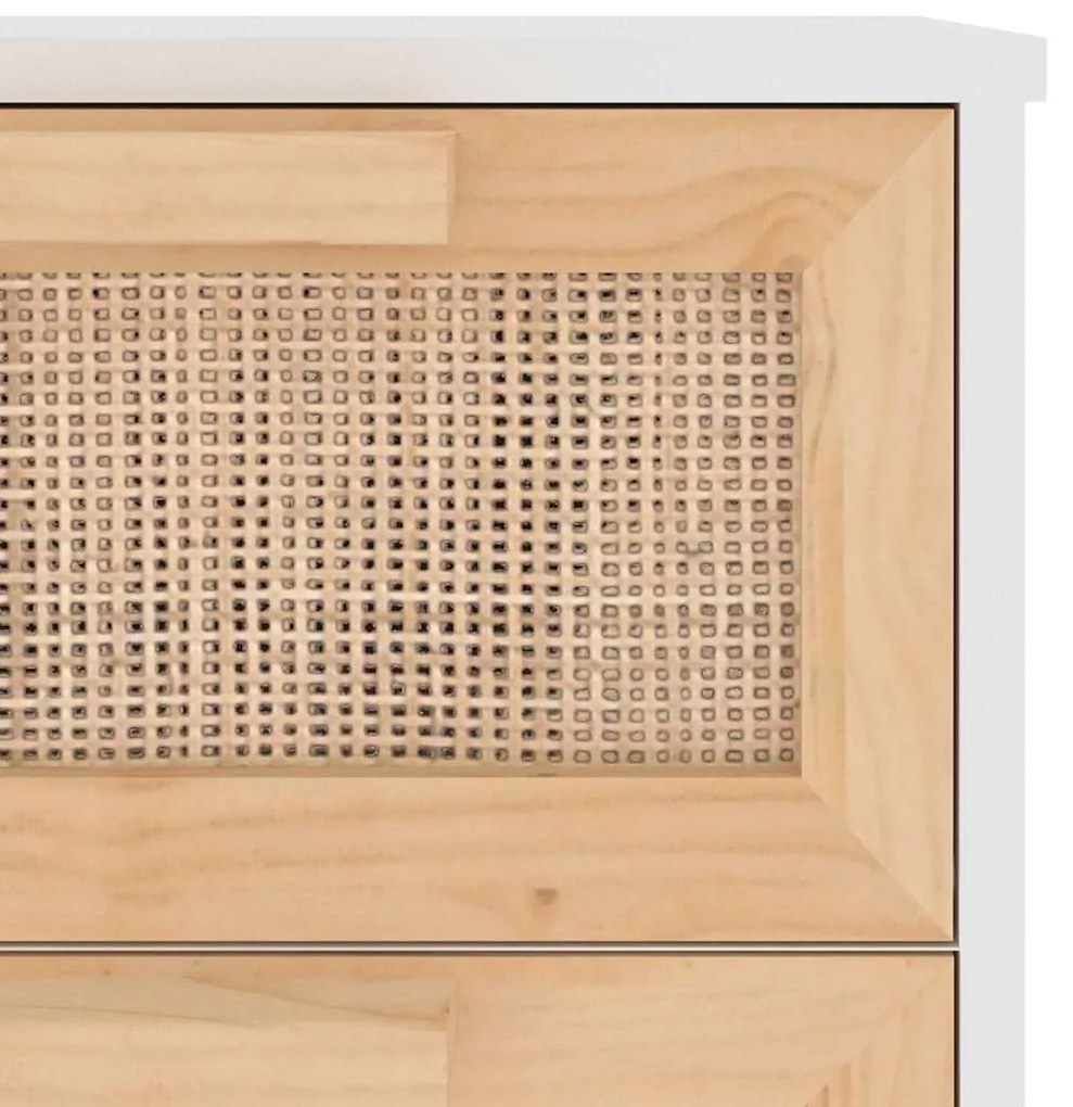 fehér tömör fenyő/természetes rattan tálalószekrény 40x30x90 cm