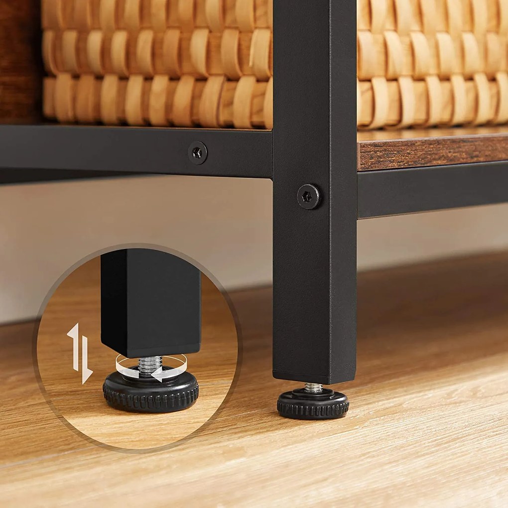 4 szintes könyvespolc, könyvespolc, 80 x 33 x 149 cm, rusztikus barna-fekete