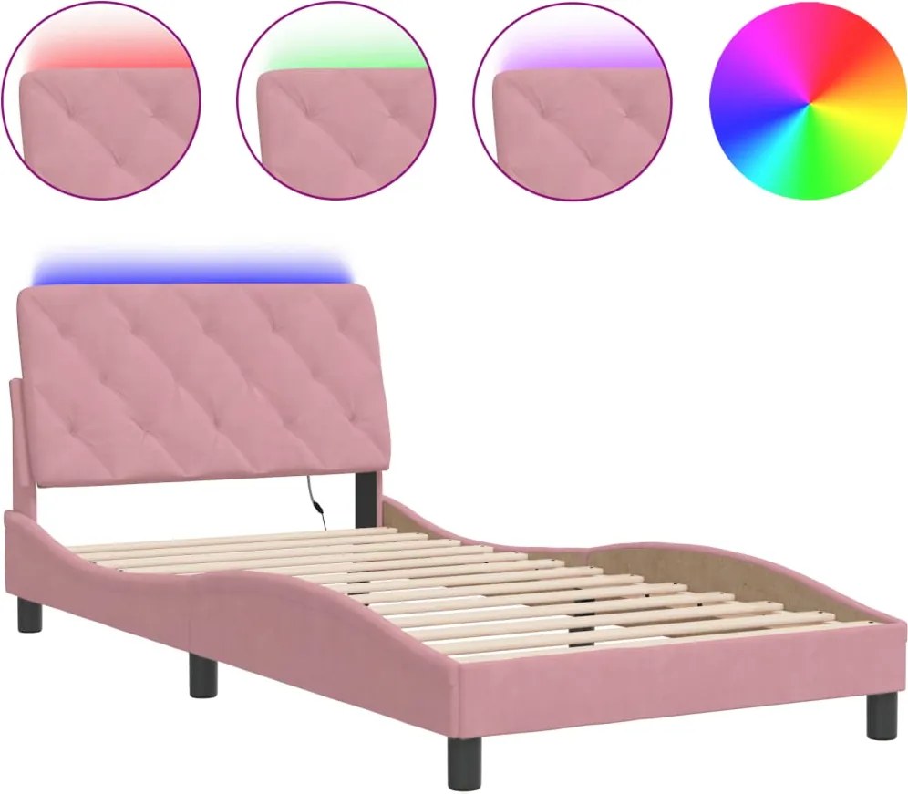 vidaXL rózsaszín bársony ágykeret LED-ekkel matrac nélkül 100 x 200 cm