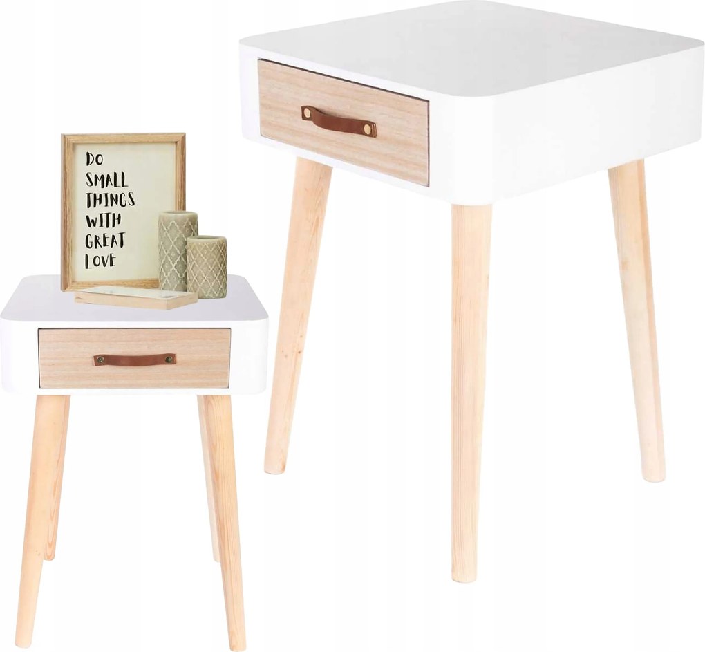 Éjjeliszekrény Eve bőr fogantyú fehér hálószoba fiókkal Loft