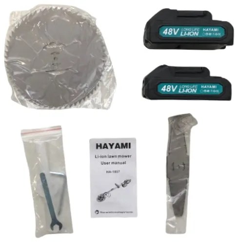 Akkus összecsukható fűkasza - HAYAMI HA-1037 + 2 akku + tartozékok