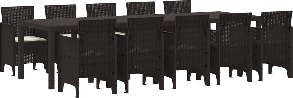 vidaXL Kert étkező szett párnával 11 pcs Barna és Krém Rattan