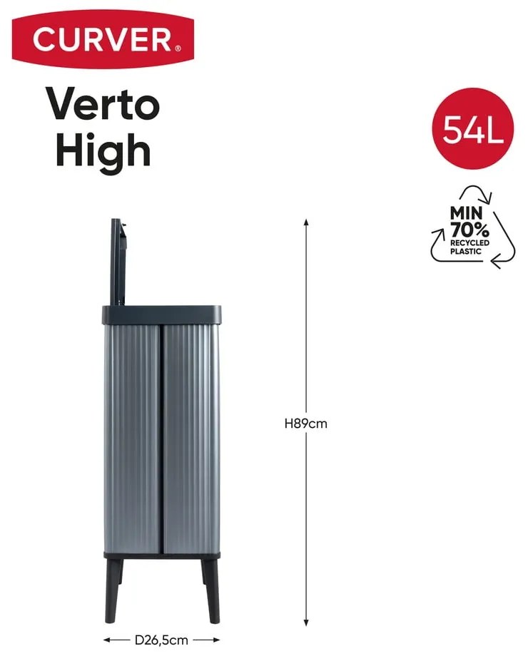 Kék újrahasznosított műanyag érintésre nyíló szemetes 54 l Verto High – Curver