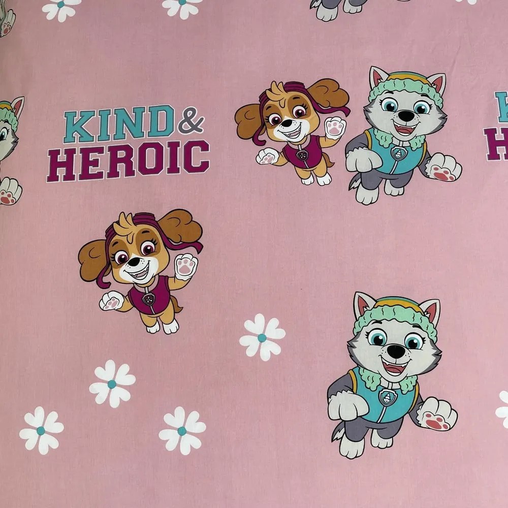 Rózsaszín egyszemélyes pamut gyerek ágyneműhuzat 140x200 cm Paw Patrol "Heroic" – Jerry Fabrics