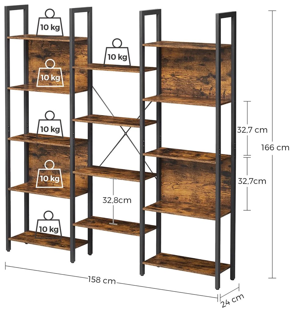 Könyvtár TAYLOR 14 polc 166x158 cm, rusztikus barna