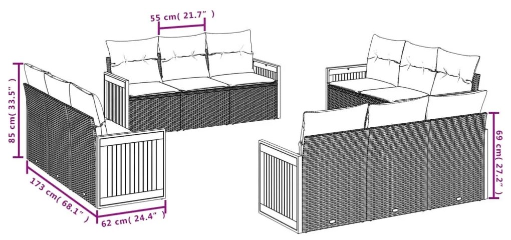 12 részes szürke polyrattan kerti ülőgarnitúra párnákkal