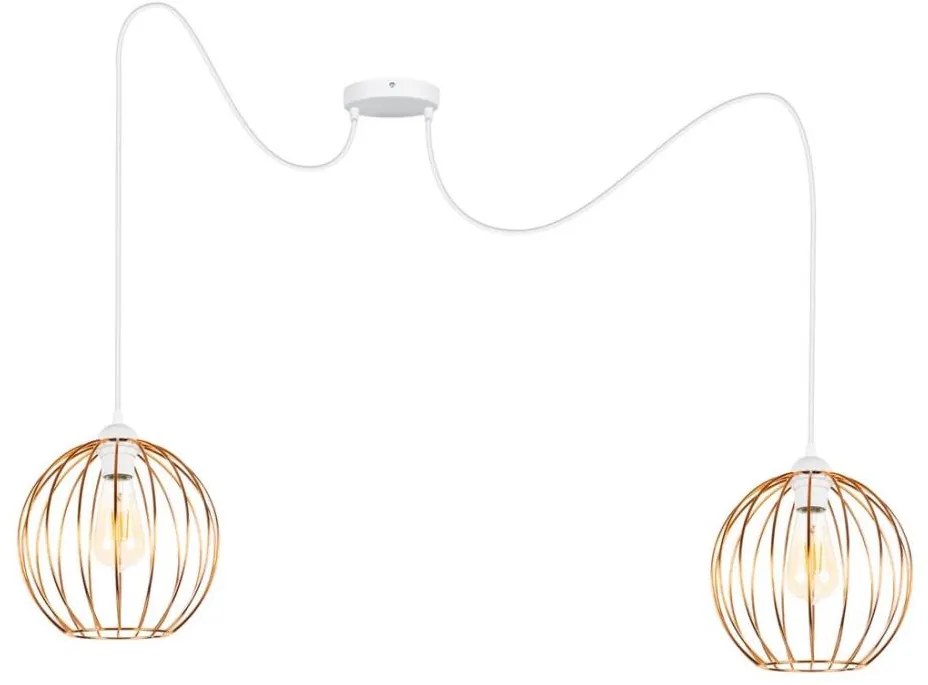 Csillár zsinóron MATT 2xE27/60W/230V pók fehér/réz