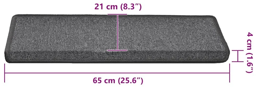 30 db sötétszürke lépcsőszőnyeg, téglalap alakú széllel, 65 x 21 x 4 cm