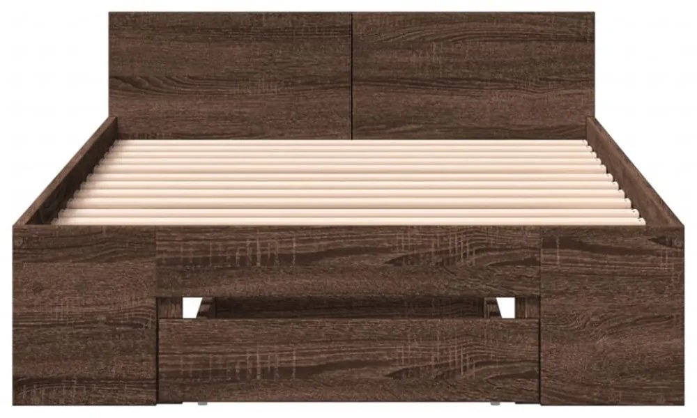 barna tölgyszínű szerelt fa ágykeret fiókkal 100 x 200 cm