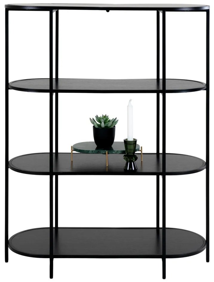 Vita Ovális polc, 4 polcos, fekete, fekete keret 85x36x111 cm