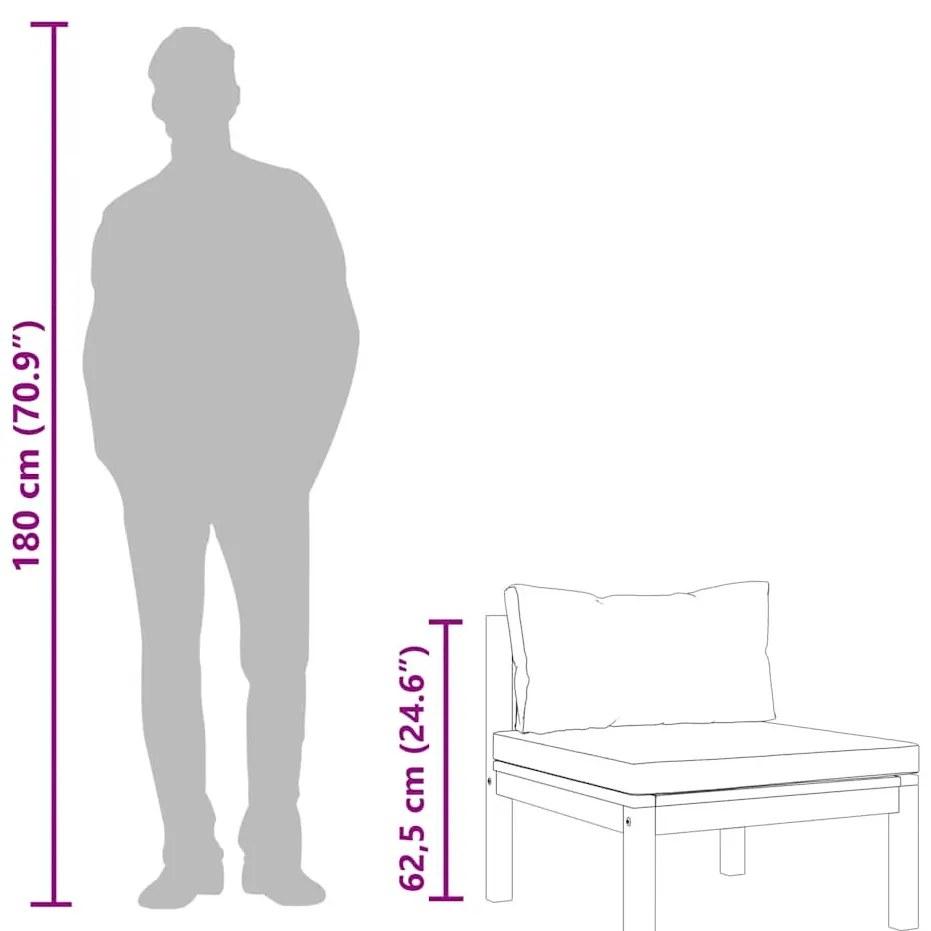 elemes tömör akácfa középső kanapé sötétszürke párnákkal