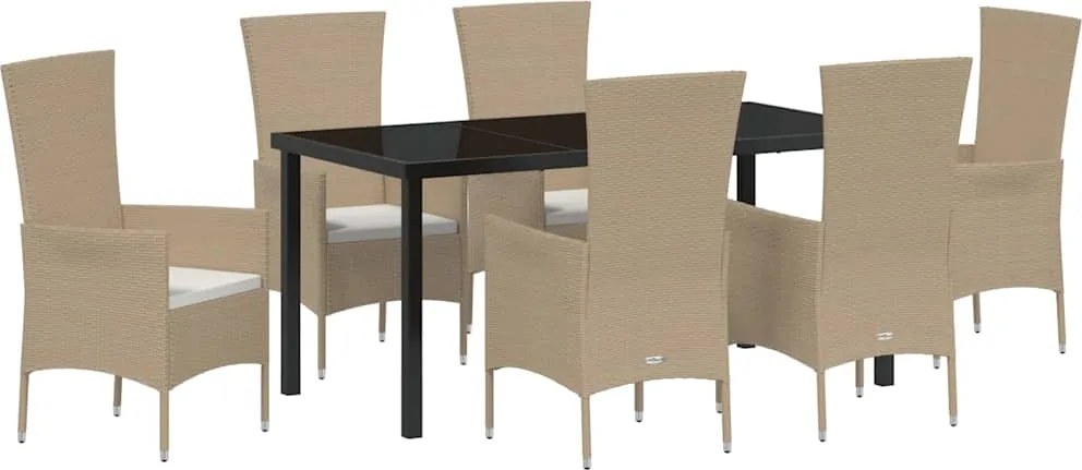 vidaXL Kert étkező szett párnával 7 pcs Bézs polirattan