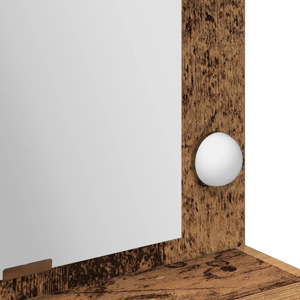 Öltözőasztal LED lámpákkal - Vintage fa - 100x41x135 cm