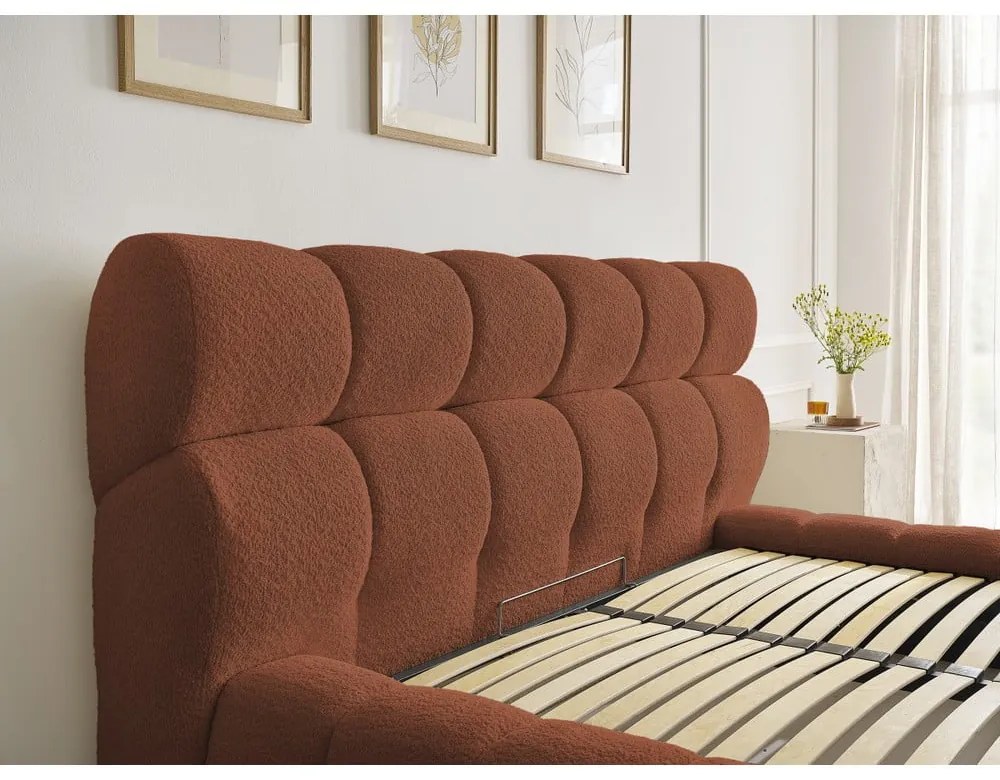 Narancssárga kárpitozott ágyneműtartós franciaágy ágyráccsal 180x200 cm Mont Blanc – Bobochic Paris