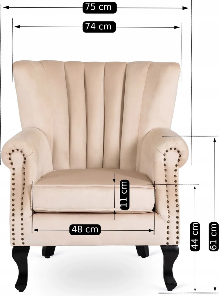 Fotel bézs bársony kárpittal – MALLO