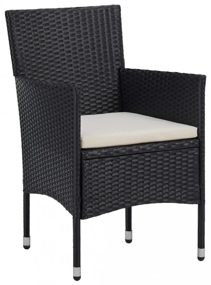 vidaXL 3 részes fekete polyrattan kerti étkezőgarnitúra