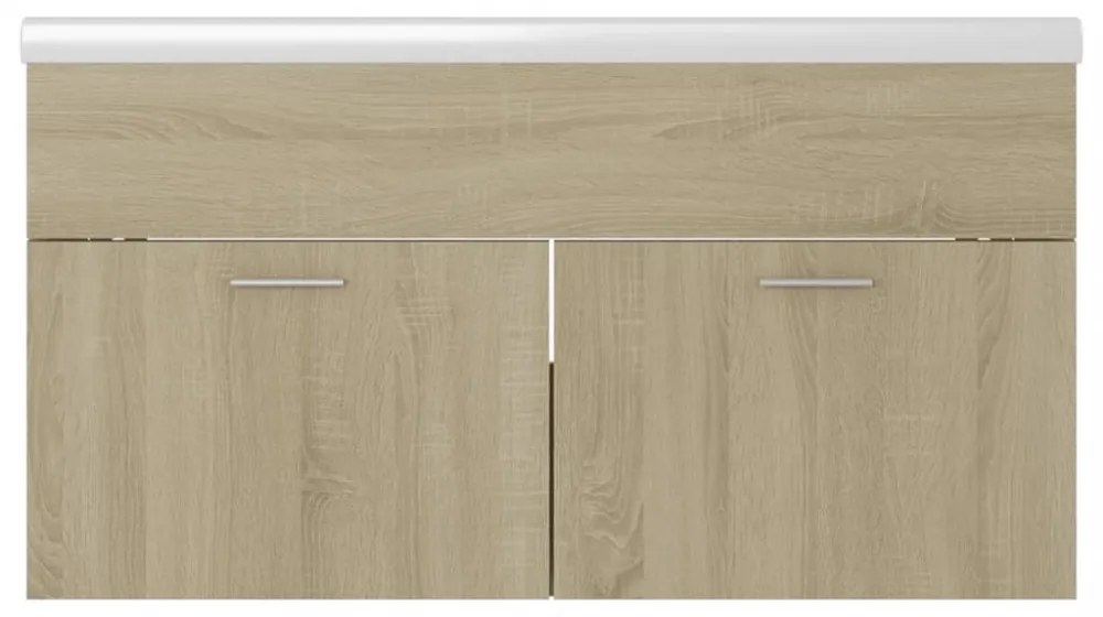 tölgyszínű szerelt fa mosdószekrény beépített mosdókagylóval