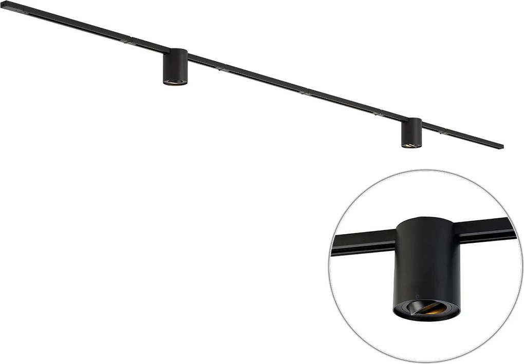 Modern fekete sínrendszer 2 spotlámpával, 1 fázisú - Iconic Rondoo Up