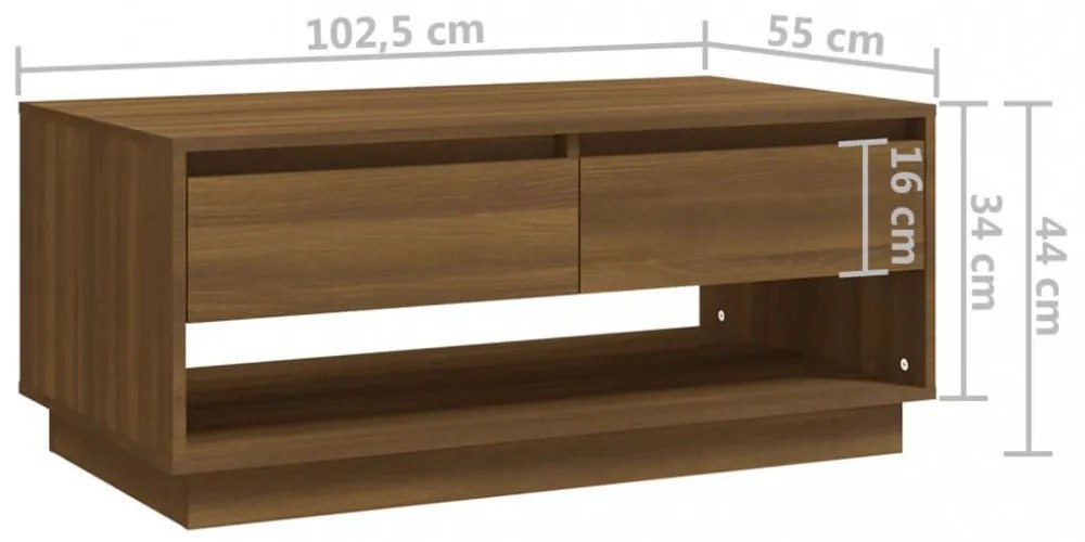 barna tölgy színű szerelt fa dohányzóasztal 102,5 x 55 x 44 cm