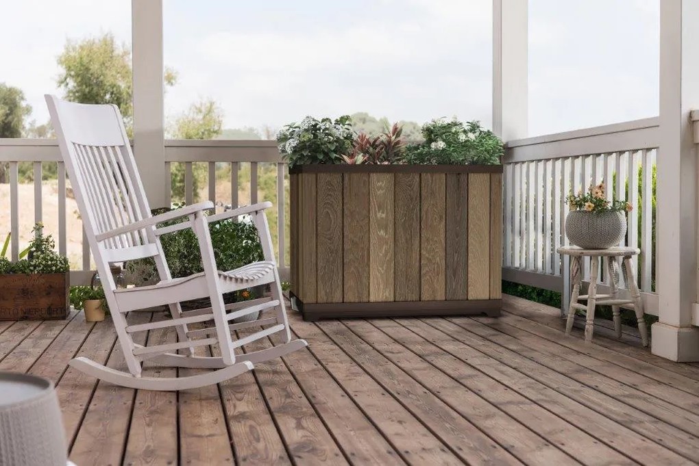 Keter Deco téglalap alakú magas virágcserép, diófa