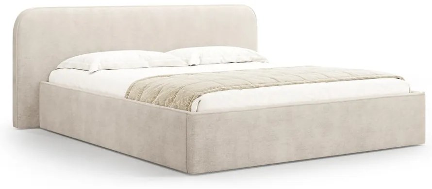Bézs kárpitozott ágyneműtartós franciaágy ágyráccsal 200x200 cm Elizabeth – Micadoni