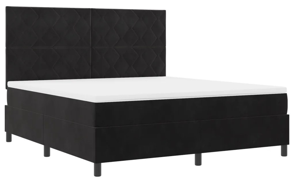 Box Spring Ágy Mattal Fekete Szuper Király Bársony