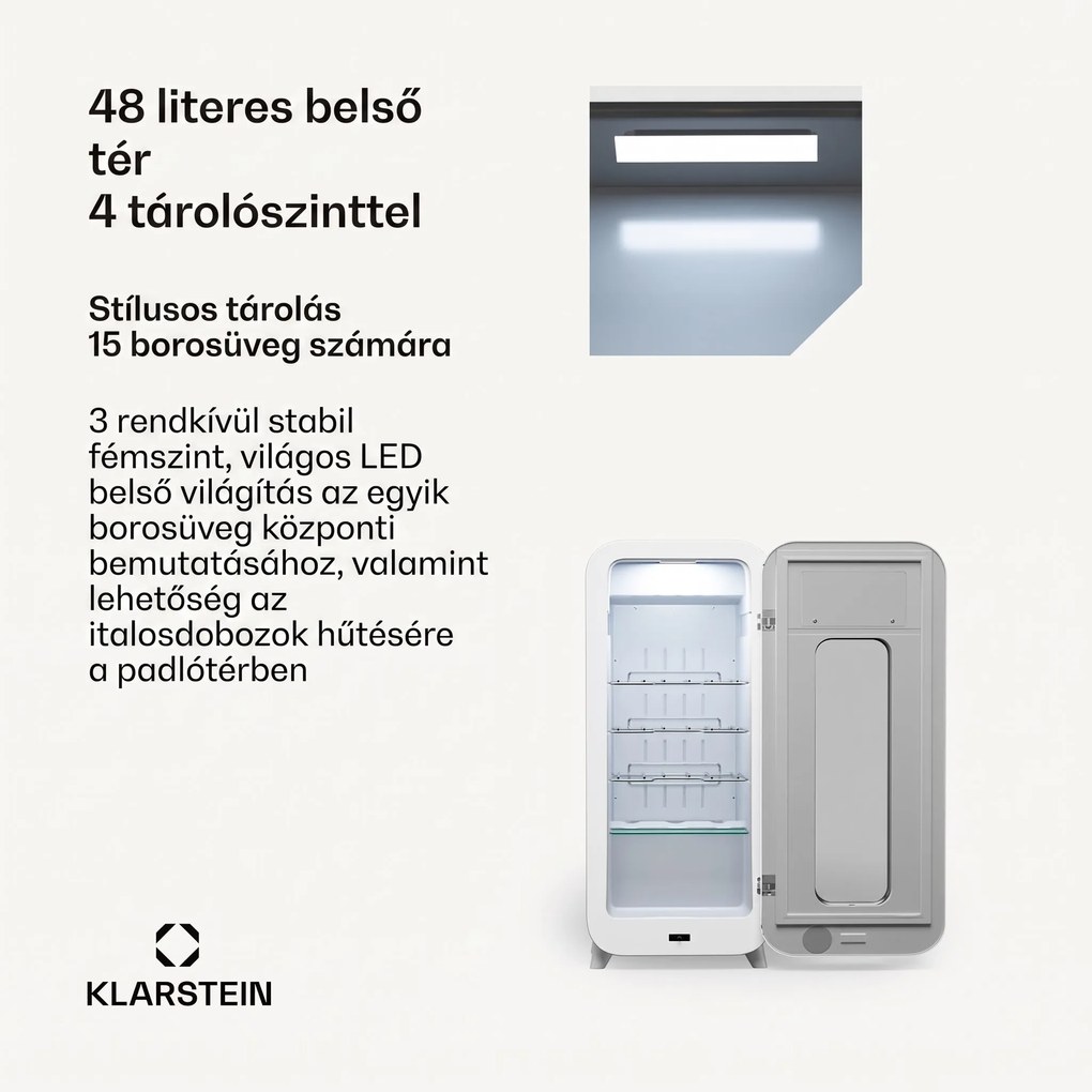 Klarstein Shirley 15 Uno. borhűtő, 15 palack, 5 - 20 °C, érintésvezérlés, retró