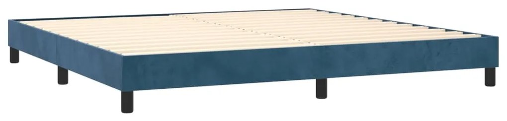 sötétkék bársony rugós ágy matraccal 200x200 cm