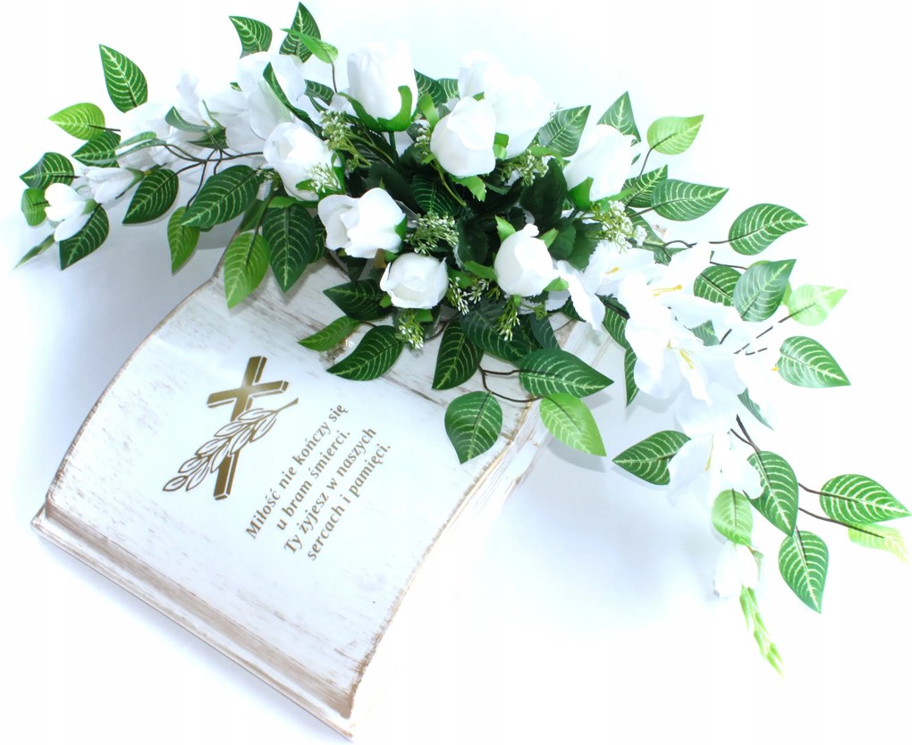 Könyv a sírra nád Rózsák Fehér kardvirágok Fehér Könyv arany betűk