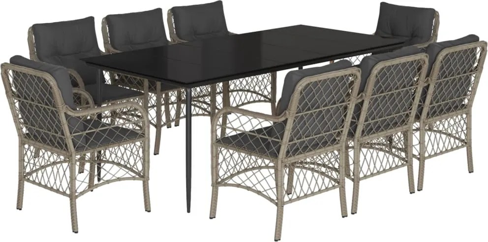 vidaXL 9részes világosszürke polyrattan kerti étkezőgarnitúra párnával